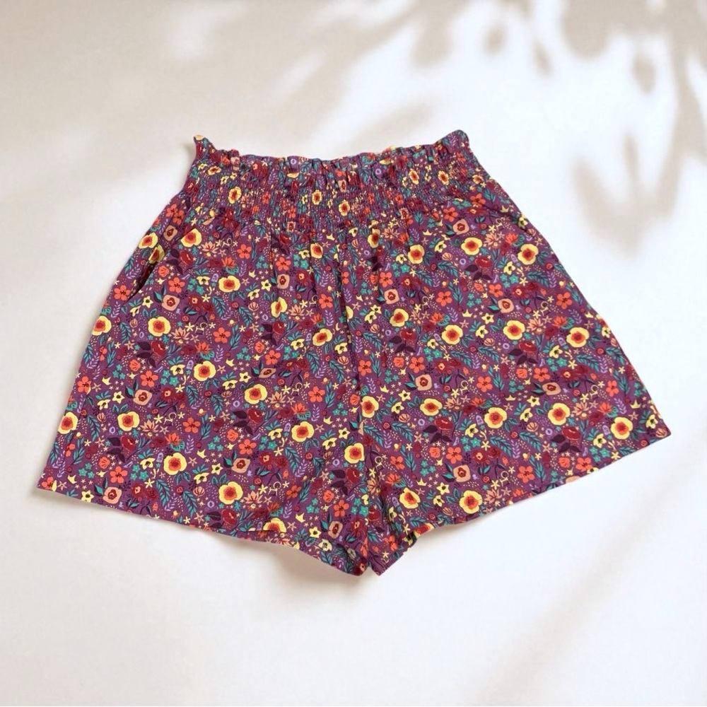 Disney Parks Princess Cottage Core Floral Purple High Rise Shorts Junior Large